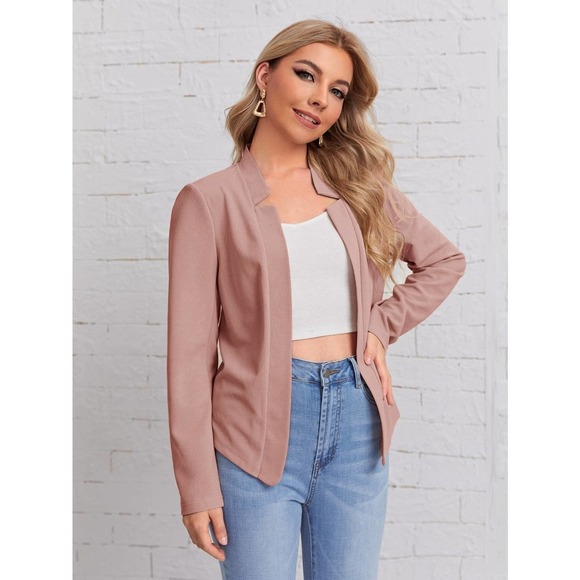 V Notch collar Blazer minimalist jacket hot pink - Picture 6 of 14